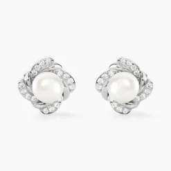 Boucles D'oreilles Puces Laetoria Argent Blanc Perle De Culture Oxyde