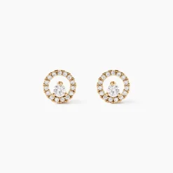 Boucles D'oreilles Puces Lila Plaqué Or Jaune Oxyde De Zirconium