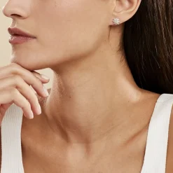 Boucles D'oreilles Puces Lorraine Argent Rose Oxyde De Zirconium