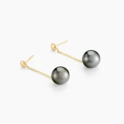 Boucles D'oreilles Puces Marie-noela Or Jaune Perle De Tahiti