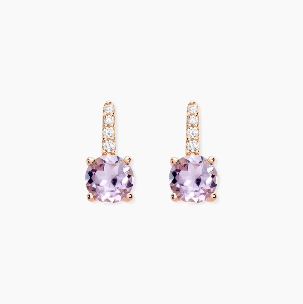 Boucles D'oreilles Puces Monroe Or Rose Quartz Oxyde De Zirconium