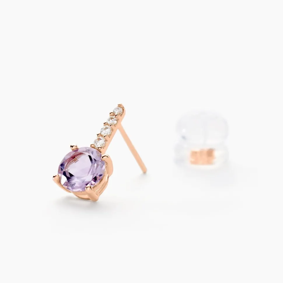 Boucles D'oreilles Puces Monroe Or Rose Quartz Oxyde De Zirconium