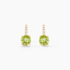 Boucles D'oreilles Puces Monroe Or Blanc Péridot Oxyde De Zirconium