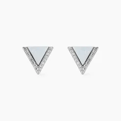 Marc Orian Pendantes|Bijoux Zirconium > Boucles D'oreilles Puces Mori Argent Blanc Oxyde De Zirconium Et Nacre