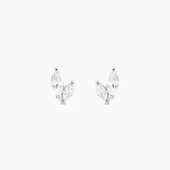 Boucles D'oreilles Puces Navette Argent Blanc Oxyde De Zirconium