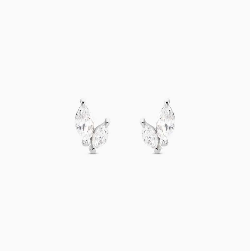 Boucles D'oreilles Puces Navette Argent Blanc Oxyde De Zirconium