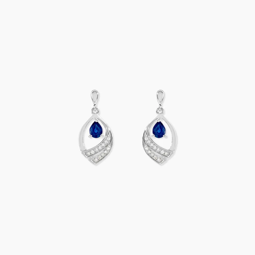 Marc Orian Pendantes|Cadeaux Mariage > Boucles D'oreilles Puces Odila Or Blanc Saphir Et Diamant