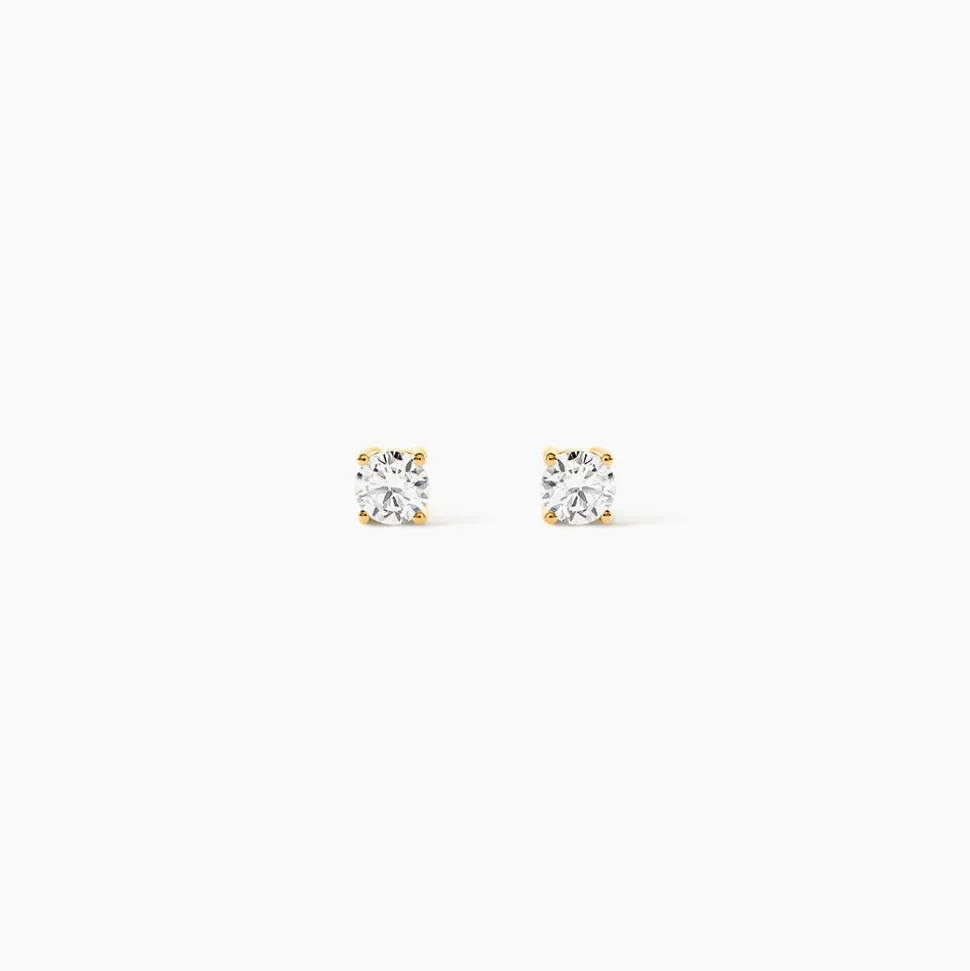 Boucles D'oreilles Puces One Or Jaune Diamants