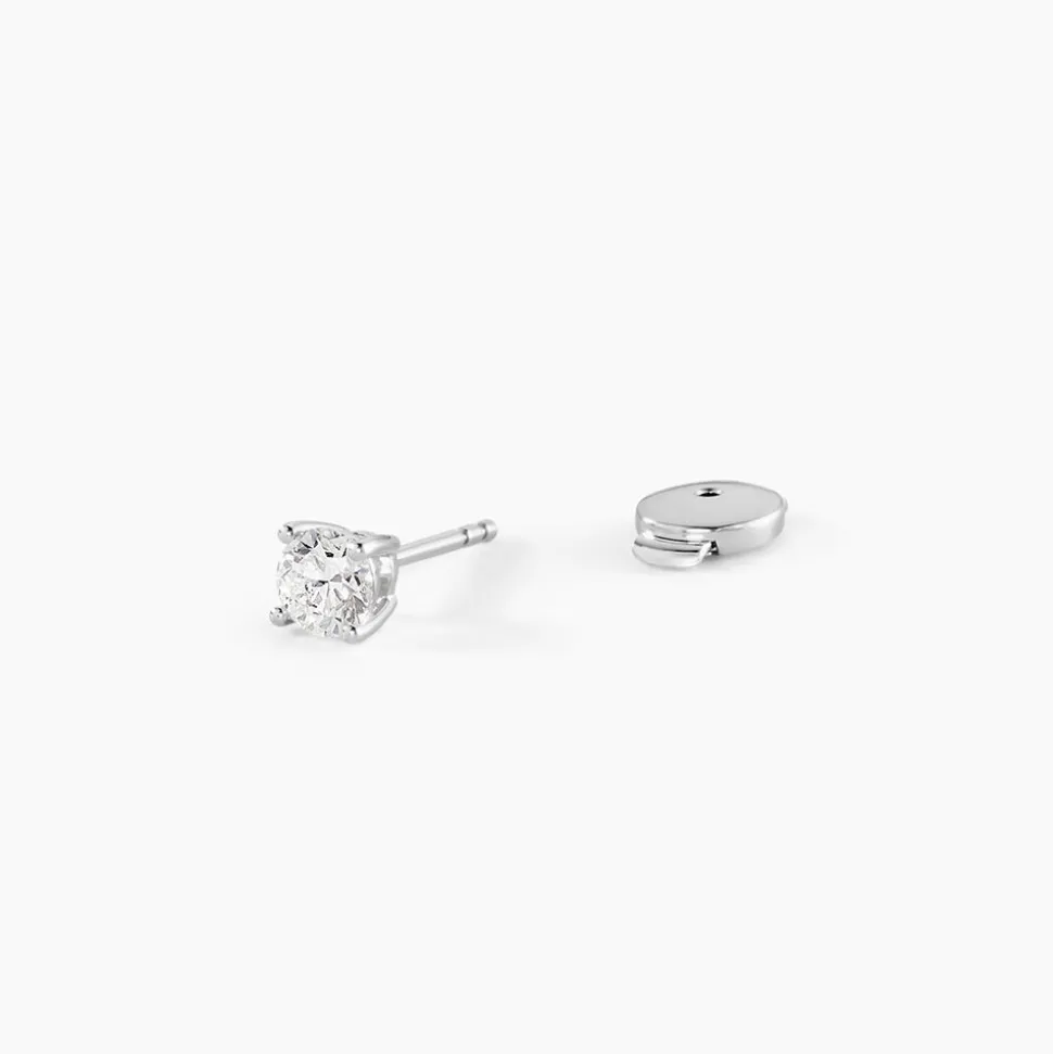Boucles D'oreilles Puces One Or Blanc Diamants