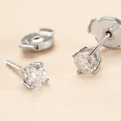 Boucles D'oreilles Puces One Or Jaune Diamants