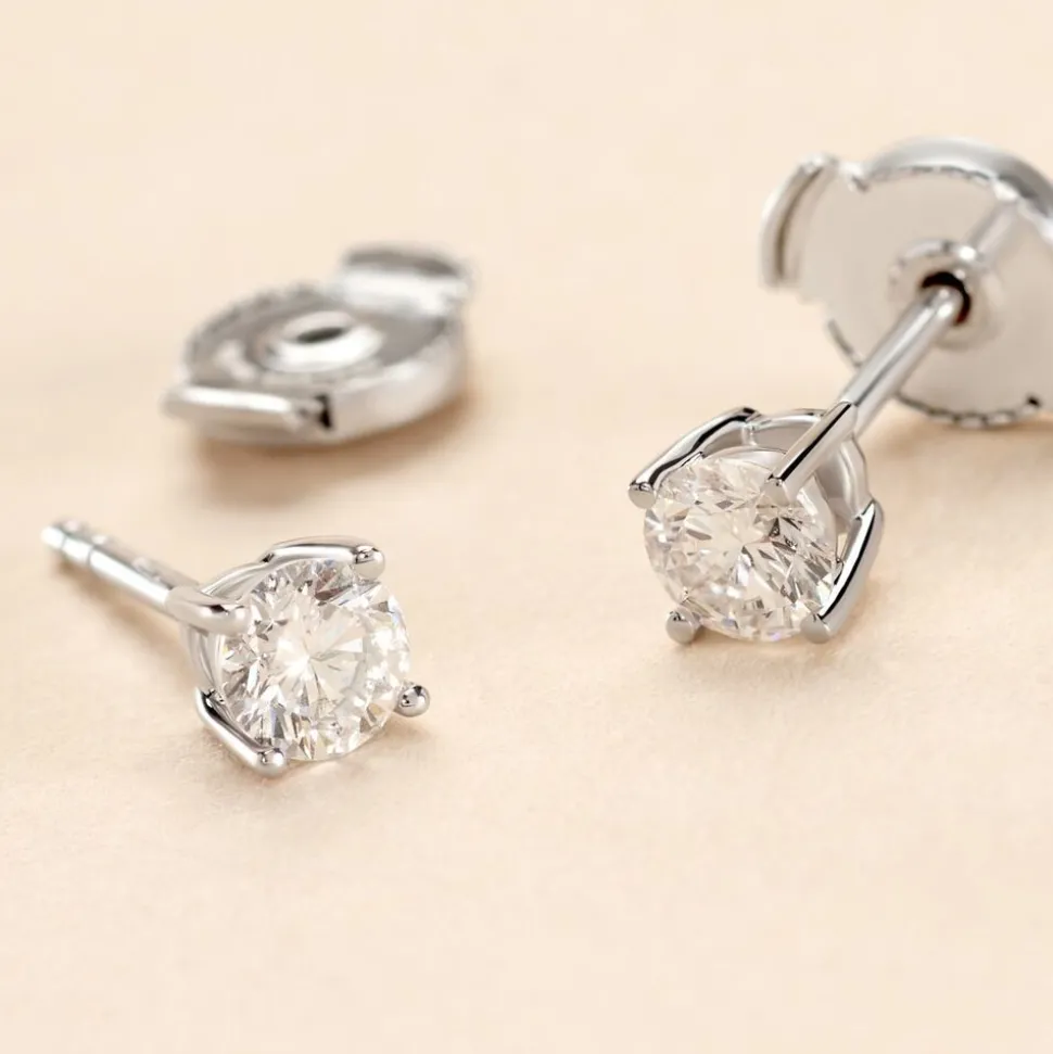 Boucles D'oreilles Puces One Or Jaune Diamants
