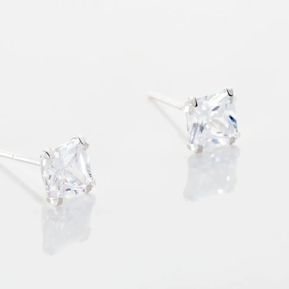 Boucles D'oreilles Puces Or Blanc Doreen Oxydes De Zirconium