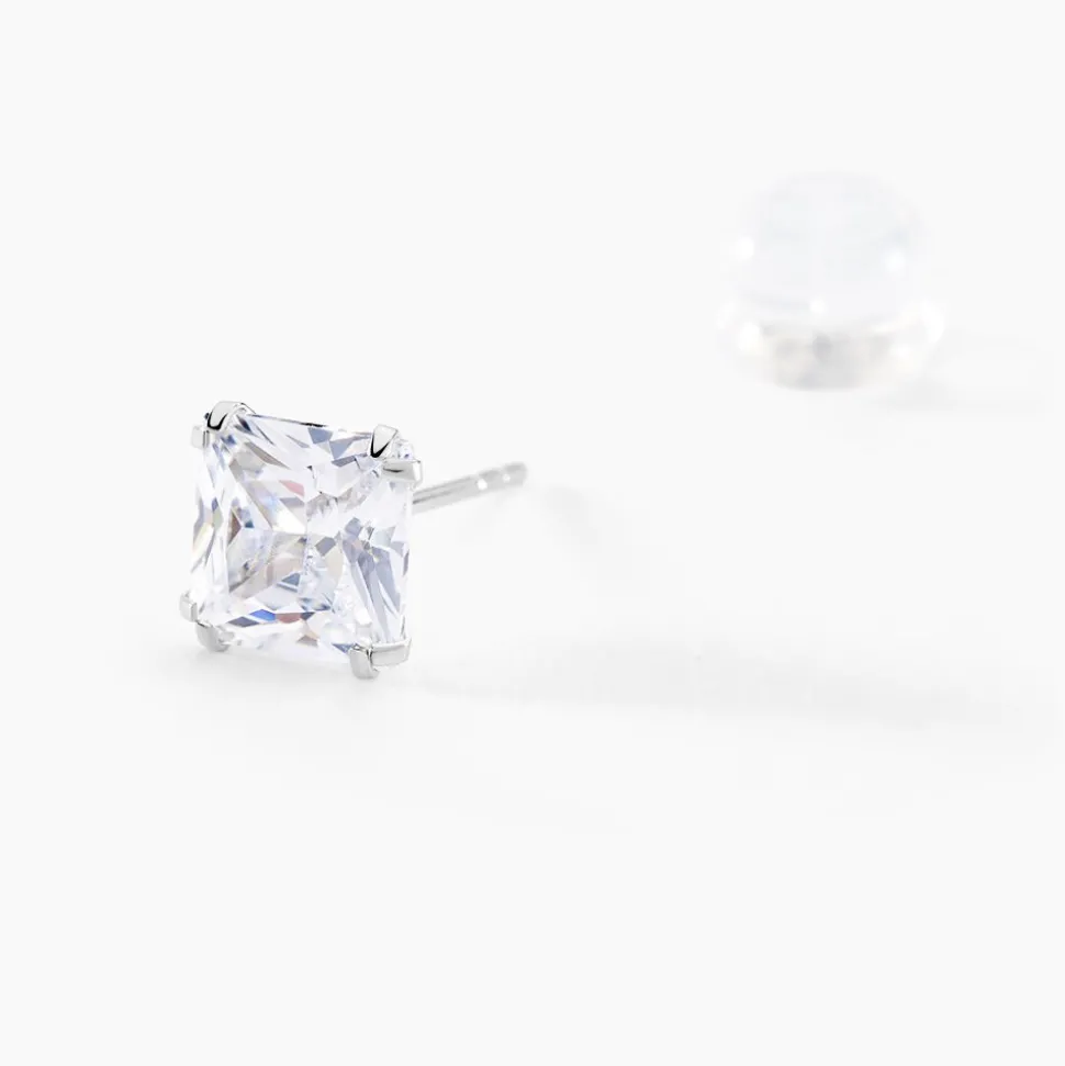 Boucles D'oreilles Puces Or Blanc Doreen Oxydes De Zirconium