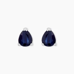 Boucles D'oreilles Puces Or Blanc Pluie D'Eclat Saphir