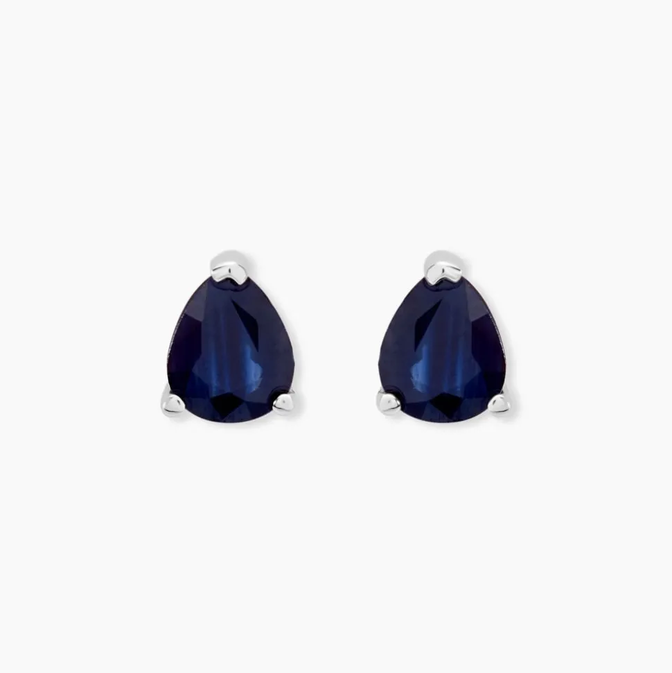 Boucles D'oreilles Puces Or Blanc Pluie D'Eclat Saphir