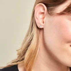 Boucles D'oreilles Puces Or Blanc Salona Oxyde De Zirconium