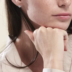Boucles D'oreilles Puces Or Blanc Katherina Oxyde De Zirconium