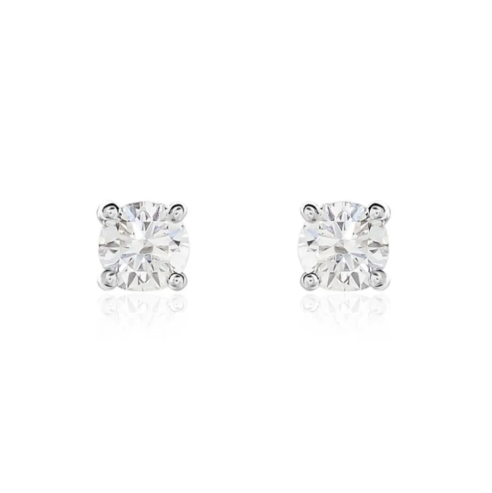 Boucles D'oreilles Puces Or Blanc Victoria Diamant