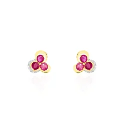 Boucles D'oreilles Puces Orchidea Or Jaune Diamant Et Rubis