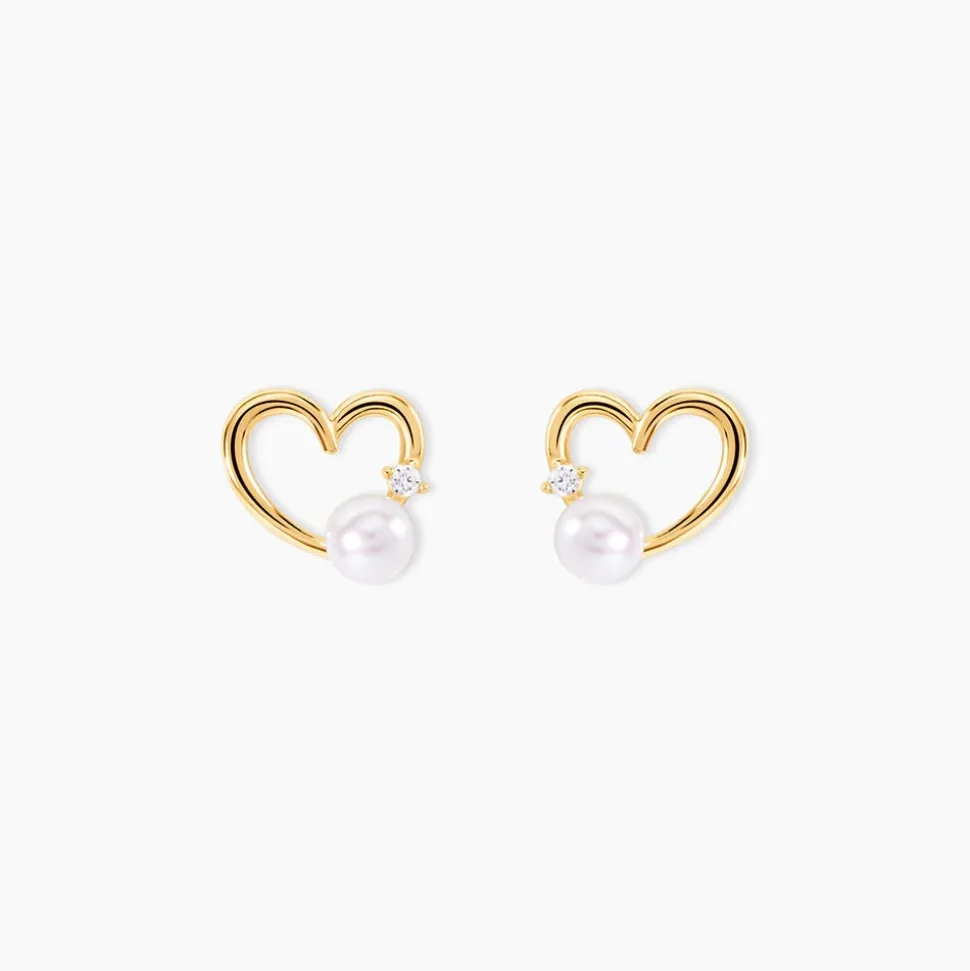Boucles D'oreilles Puces Or Jaune Fergus Perle De Culture Oxyde