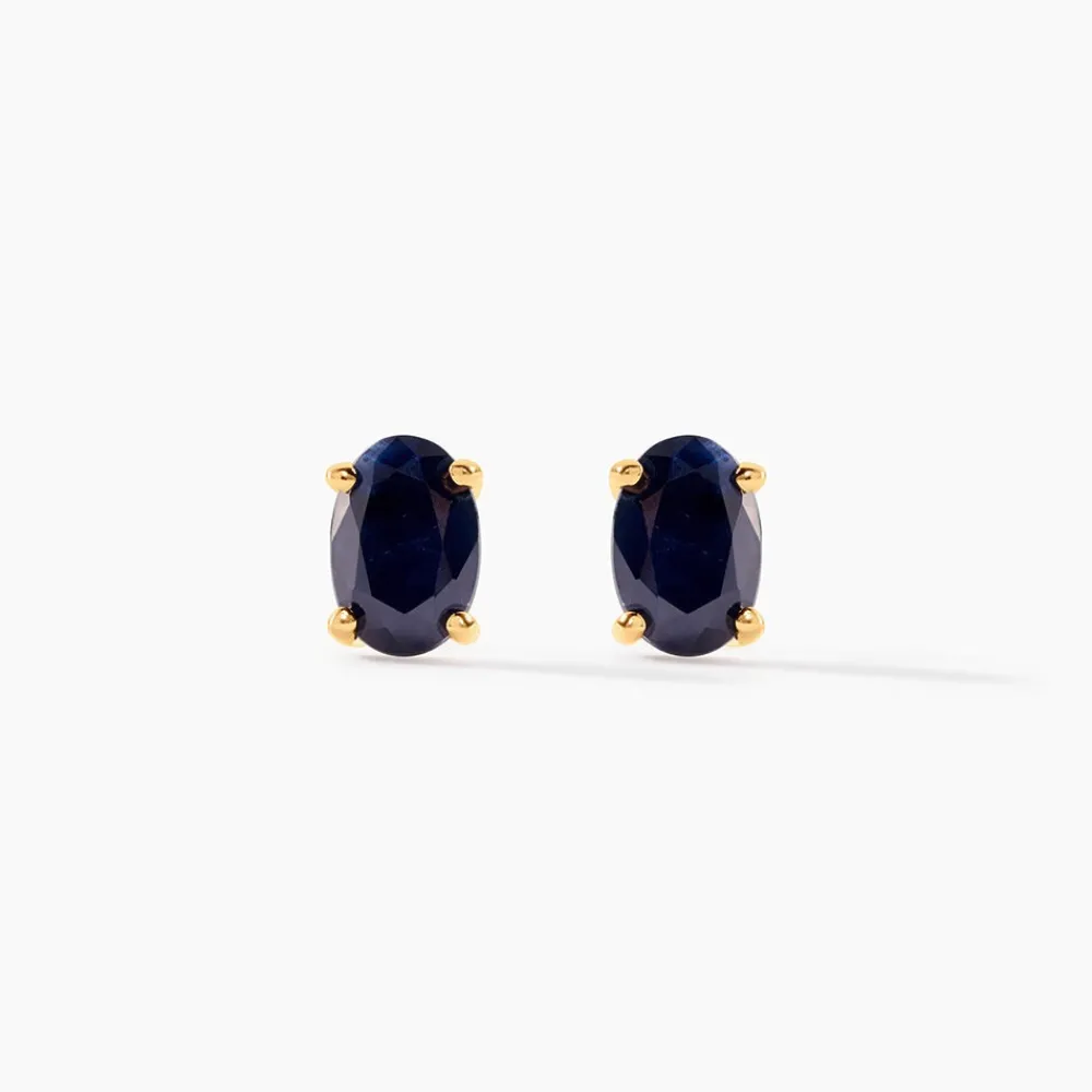 Marc Orian Cadeaux Mariage|Anniversaire De Mariage > Boucles D'oreilles Puces Or Jaune Ovale Saphir