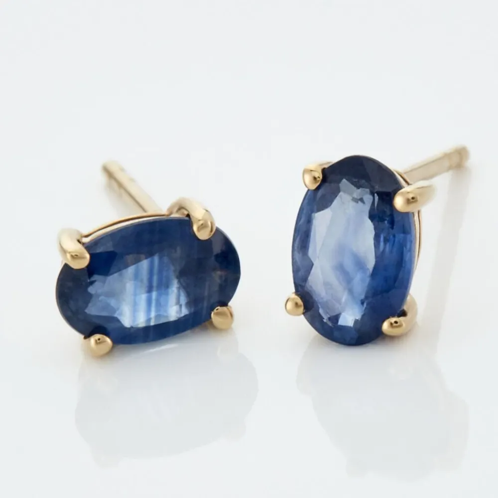 Marc Orian Cadeaux Mariage|Anniversaire De Mariage > Boucles D'oreilles Puces Or Jaune Ovale Saphir