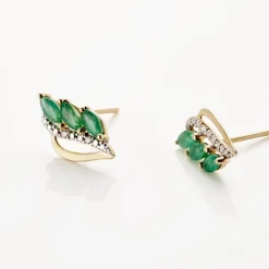 Marc Orian Bijoux Or|Anniversaire De Mariage > Boucles D'oreilles Puces Or Jaune Sheelagh Emeraudes Diamants