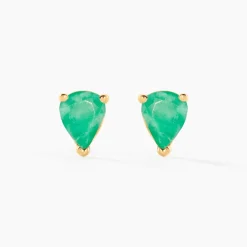 Boucles D'oreilles Puces Or Jaune Pluie D'Eclat Emeraude
