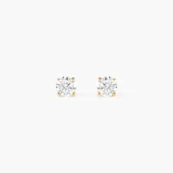 Boucles D'oreilles Puces Or Jaune Diamants Synthetique