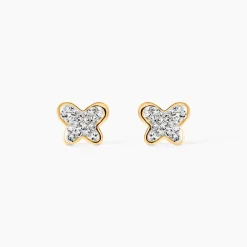 Boucles D'oreilles Puces Or Jaune Cercis Strass