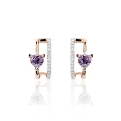 Marc Orian Anniversaire De Mariage|Boucles D'Oreilles Cœur > Boucles D'oreilles Puces Or Rose Amethyste Et Diamant