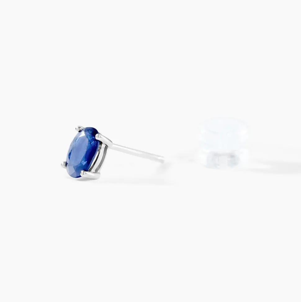 Boucles D'oreilles Puces Ovale Or Blanc Saphir