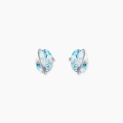 Boucles D'oreilles Puces Prudencia Or Blanc Topaze