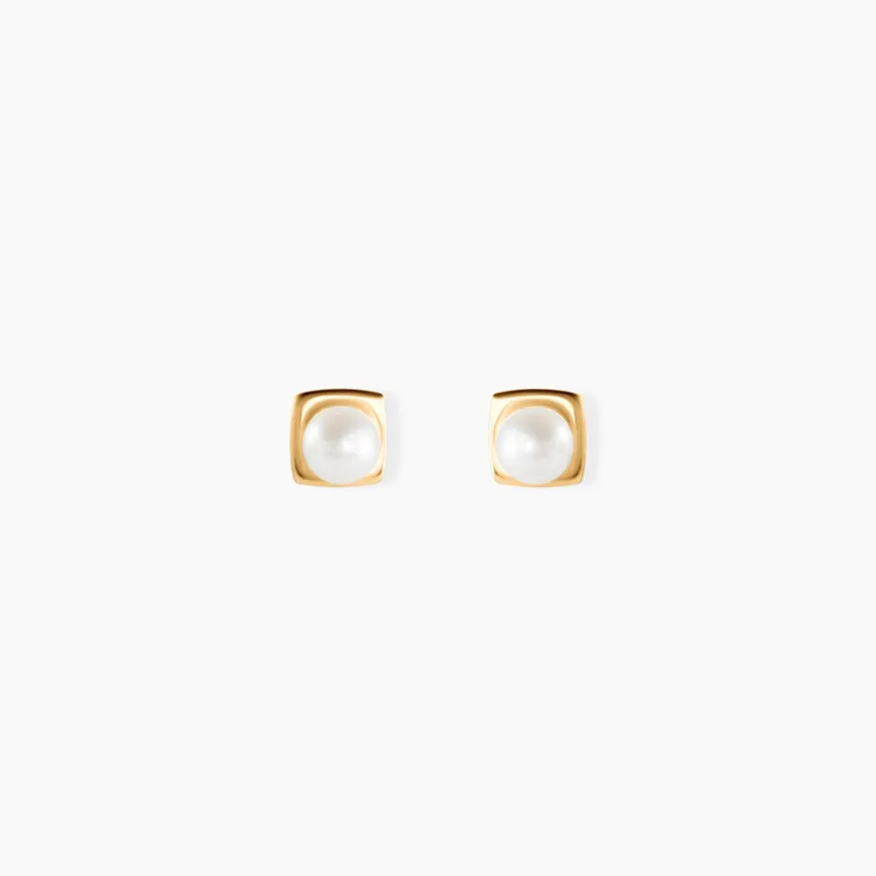 Boucles D'oreilles Puces Rhadia Or Jaune Perle De Culture