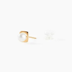 Boucles D'oreilles Puces Rhadia Or Jaune Perle De Culture