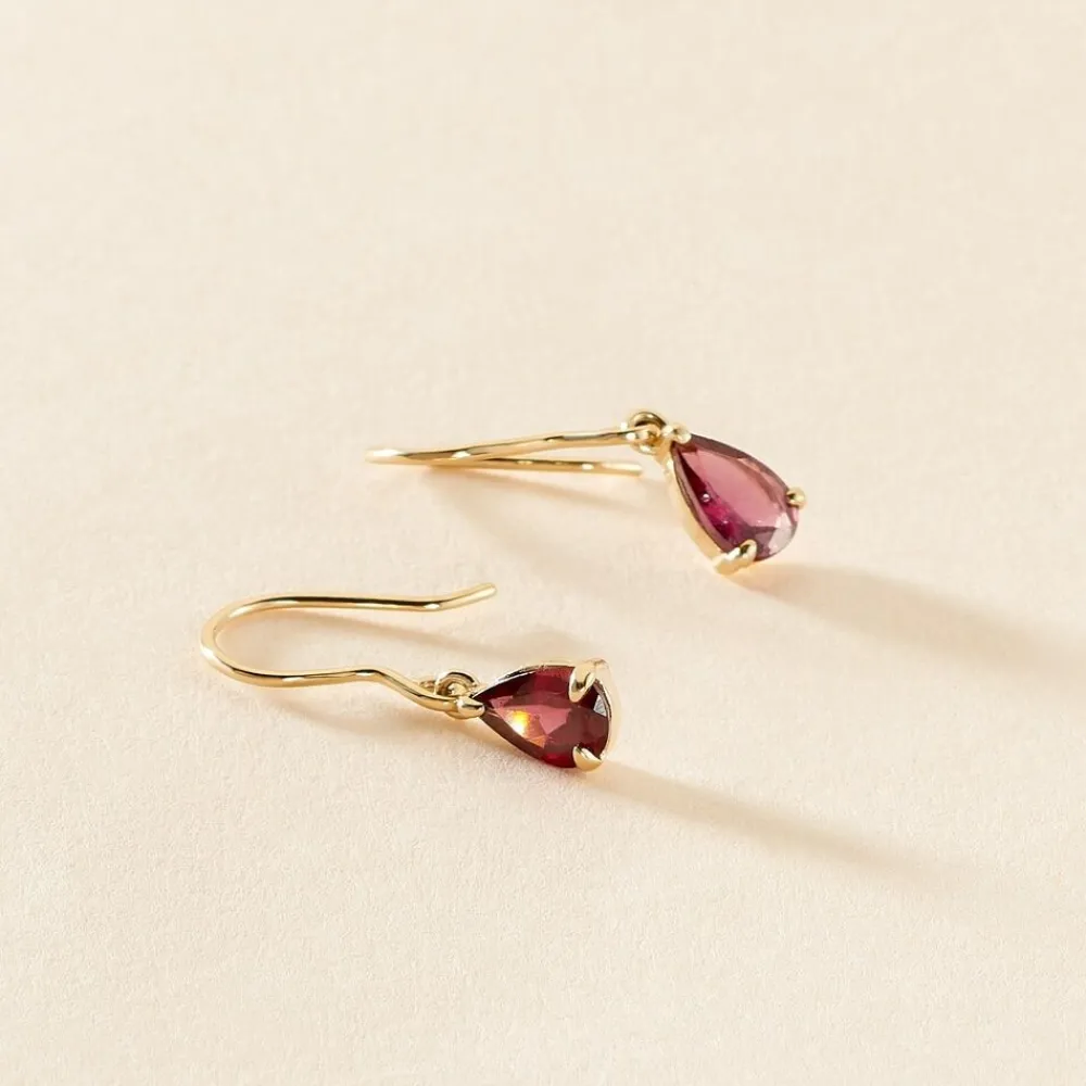 Marc Orian Pendantes|Cadeaux Mariage > Boucles D'oreilles Puces Rhodolite Goutte Or Jaune Rhodolite