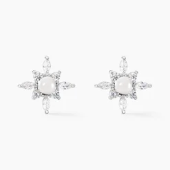 Boucles D'oreilles Puces Rhoda Argent Blanc Perle De Culture Oxyde
