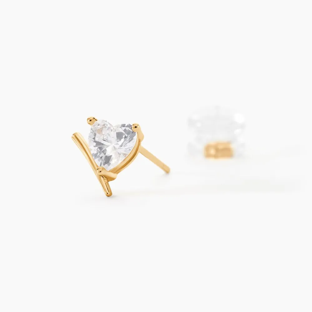 Marc Orian Bijoux Zirconium|Boucles D'Oreilles Cœur > Boucles D'Oreilles Puces Rodolph Or Jaune Oxyde De Zirconium