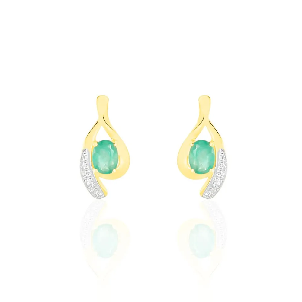 Marc Orian Cadeaux Mariage|Bijoux Émeraude > Boucles D'oreilles Puces Sagesse Or Jaune Emeraude Et Diamant