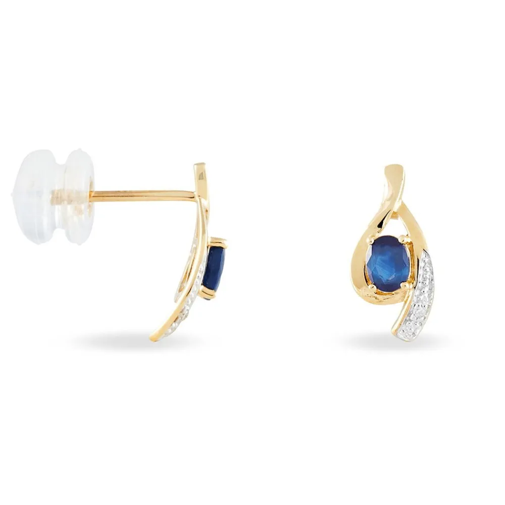 Marc Orian Cadeaux Mariage|Anniversaire De Mariage > Boucles D'oreilles Puces Sagesse Or Jaune Saphir Et Diamant
