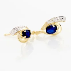 Marc Orian Cadeaux Mariage|Anniversaire De Mariage > Boucles D'oreilles Puces Sagesse Or Jaune Saphir Et Diamant