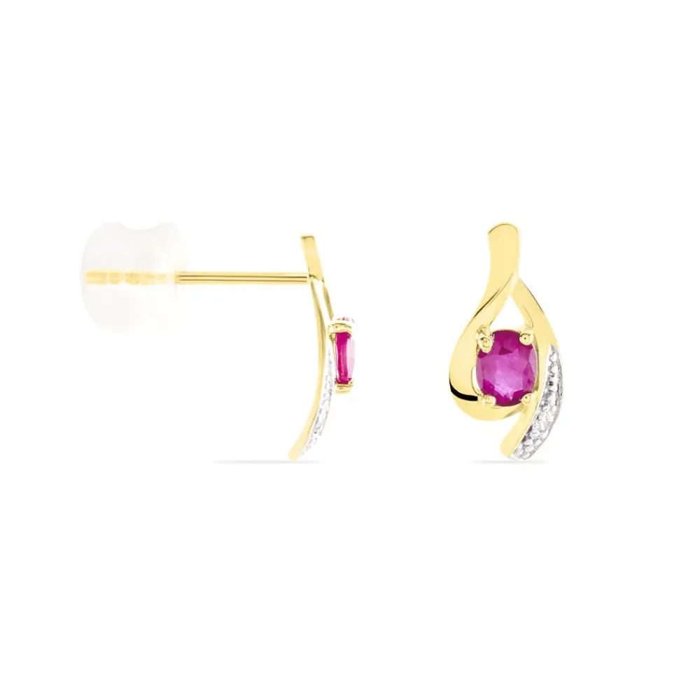 Marc Orian Cadeaux Mariage|Anniversaire De Mariage > Boucles D'oreilles Puces Sagesse Or Jaune Rubis Et Diamant