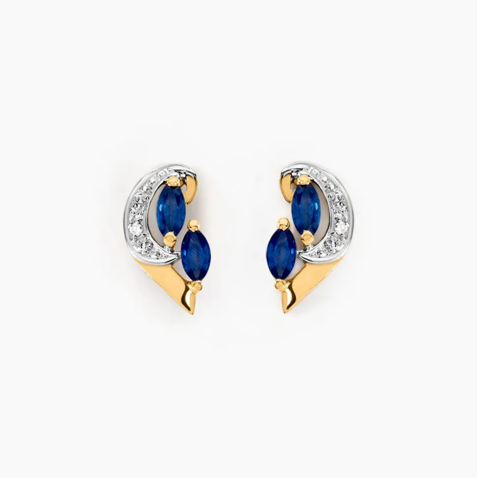 Boucles D'oreilles Puces Sakina Or Jaune Saphir Et Diamant Et Divers