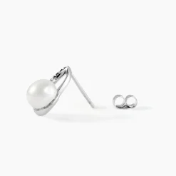 Marc Orian Bijoux Perles|Boucles D'Oreilles Perle > Boucles D'oreilles Puces Sasha Argent Blanc Perle De Culture Et Oxyde