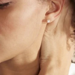 Boucles D'oreilles Puces Siera Or Jaune Perle De Culture