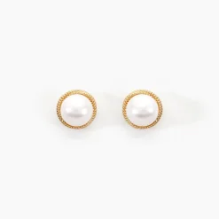 Boucles D'oreilles Puces Siera Or Jaune Perle De Culture