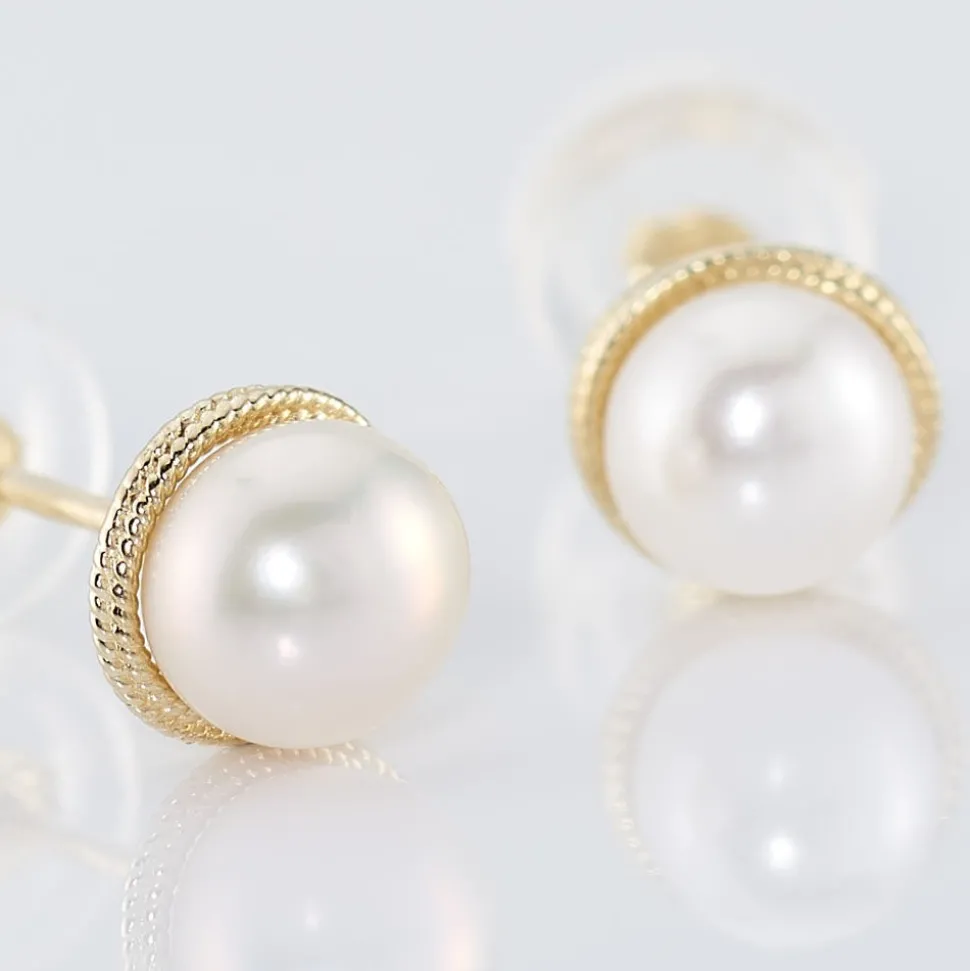 Boucles D'oreilles Puces Siera Or Jaune Perle De Culture