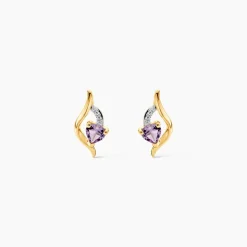 Boucles D'oreilles Puces Silucia Or Jaune Améthyste Oxyde De Zirconium