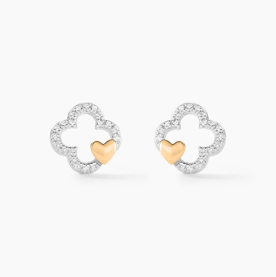 Boucles D'oreilles Puces Sorya Or Jaune Argent Blanc