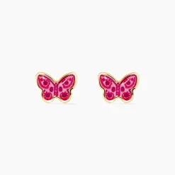 Boucles D'oreilles Puces Sulivia Papillon Or Jaune